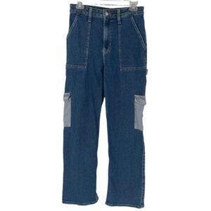 Hollister Ultra High-rise Medium Wash Cargo Dad Jeans Y2K 5s 5 short 27 27x29